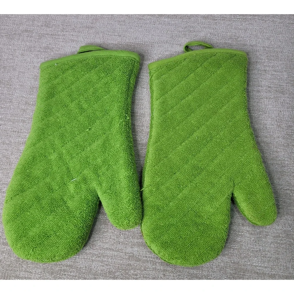 Crate & Barrel 8pc Kitchen Set Lime Green Oven Mitts Pot Holders Dish Towels